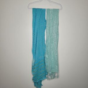 Y2k Light Blue Lightweight Long Funky Bright Scarf Set Of 2